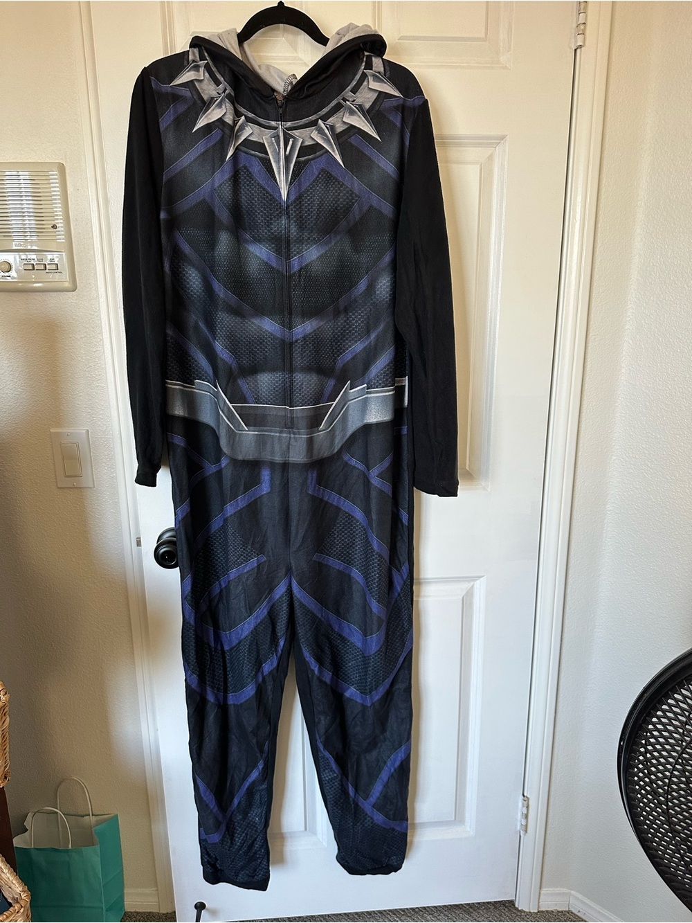 Avenger Black and Purple Men's Black PantherSuperhero Hooded Jumpsuit